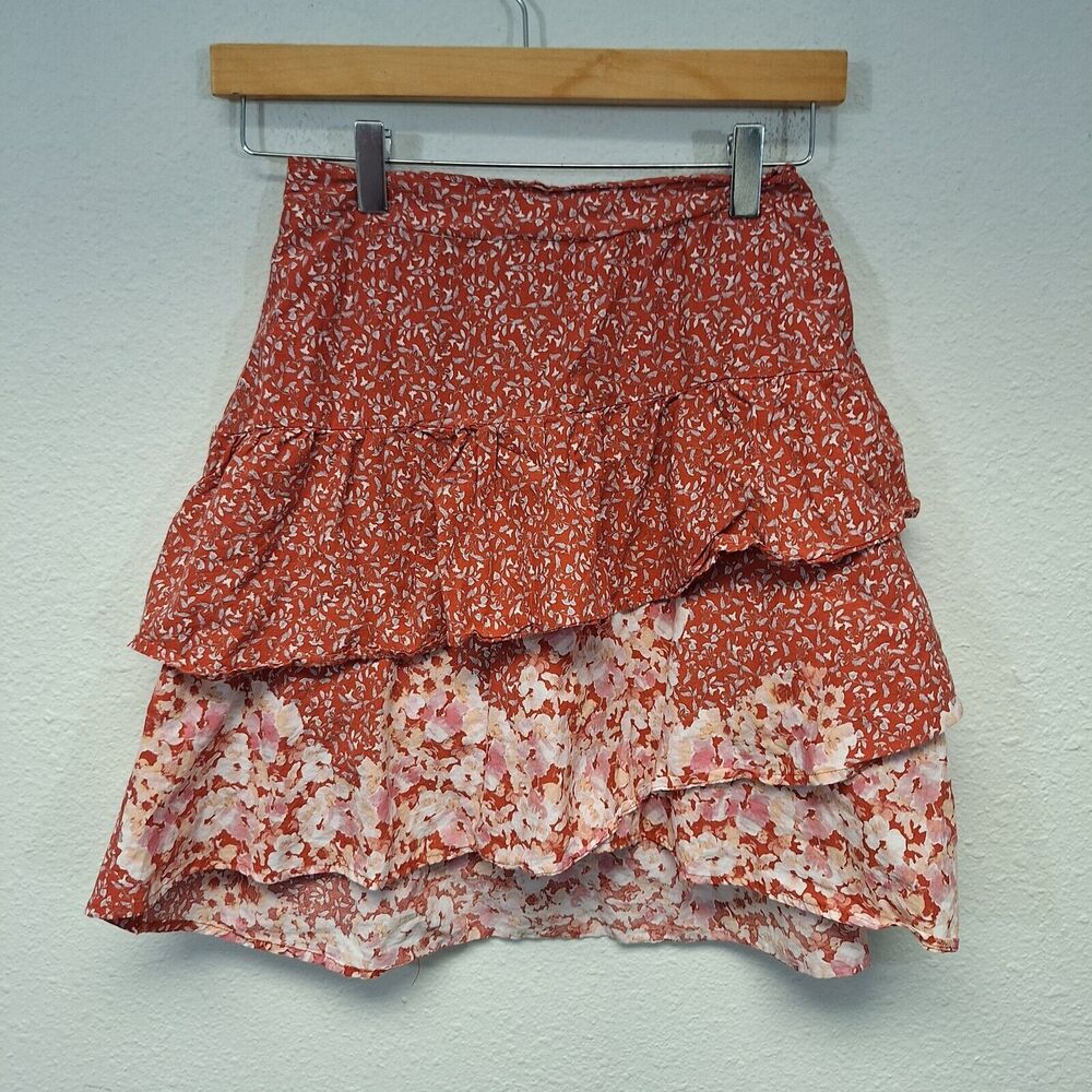 Altar’d State Mini Skirt Lightweight High Waisted Floral Orange Women's Size XS